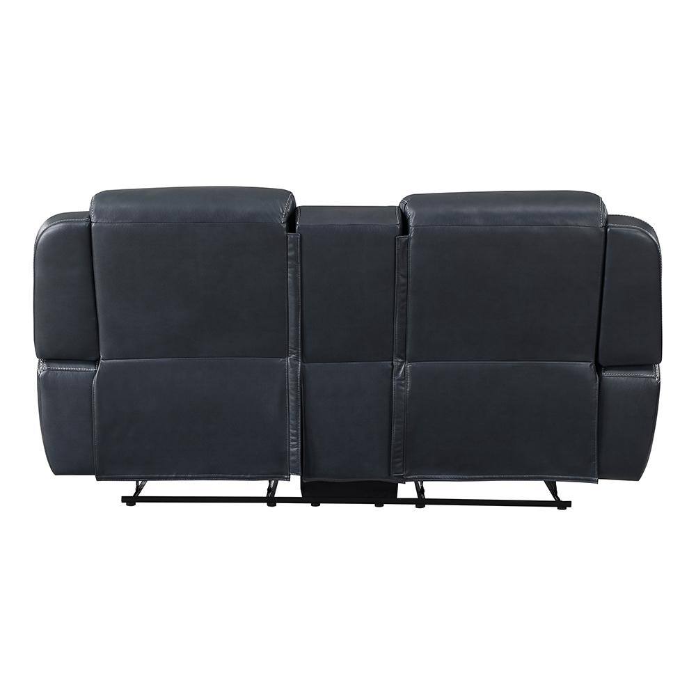 Blue Faux Leather Reclining Loveseat with Cup Holders
