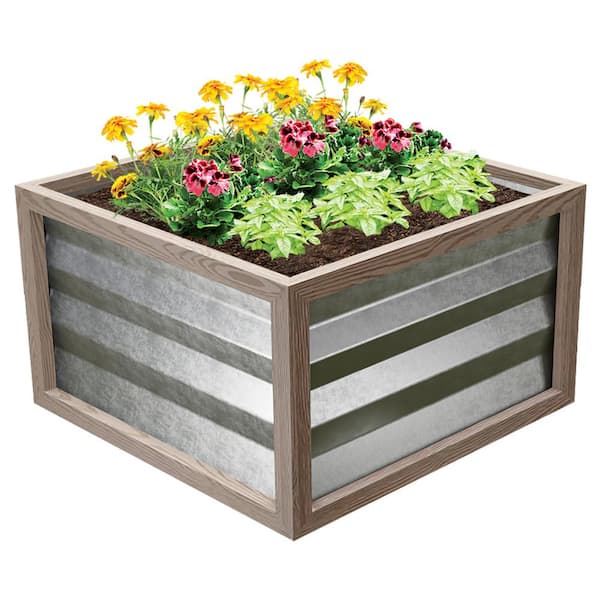 Vigoro Cinch Smart Garden (24 in. L x 24 in. W x 12 in. H) Tan Composite with Galvanized Steel Raised Garden Bed