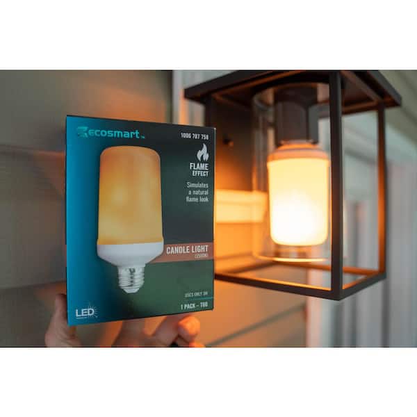 EcoSmart 3-Watt Equivalent T60 Cylinder Flame LED Light Bulb Amber (1-Pack) - The Home Depot