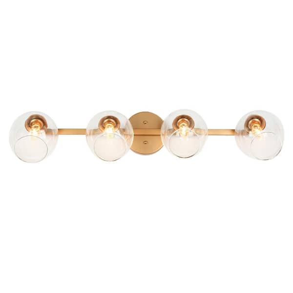 LOUGHEED DECOR INC Modern 33 in. 4-Light Gold Vanity Light with Adjustable Wine Cup Clear Glass Shade