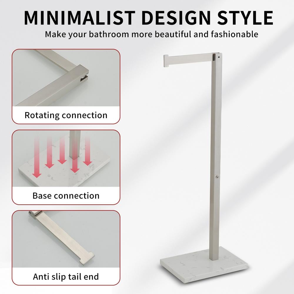 Brushed Nickel Freestanding Toilet Paper Holder with Marble Base