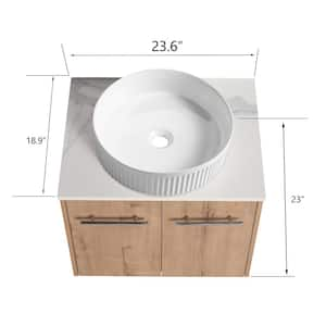 23.6 in. W x 18.9 in. D x 23 in. H Wall-Mounted Bathroom Vanity in Light Brown with White Ceramic Top