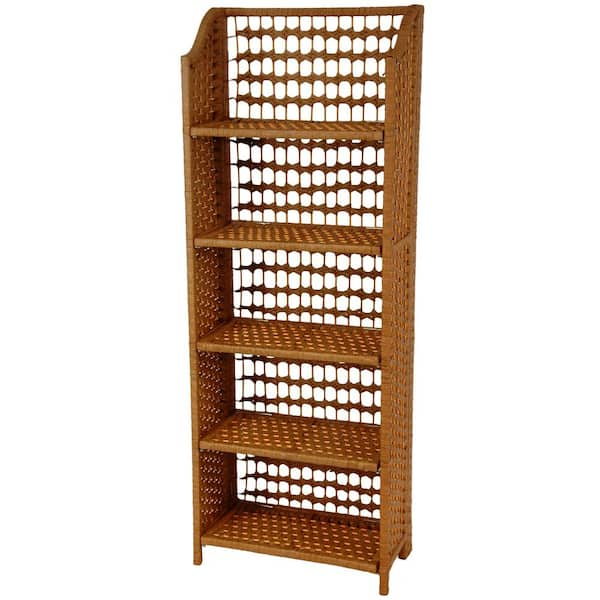 Oriental Furniture 5-Shelf Honey Natural Fiber Shelving Trunk