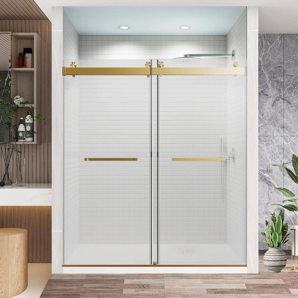 56-60 x 76 in. Frameless Double Sliding Soft-Close Shower Doors, 10mm SGCC Glass, Stainless Steel, Brushed Gold price history on PriceWatchPro
