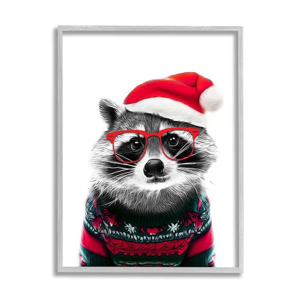 Stupell Industries Raccoon in Holiday Sweater by Annalisa Latella 1-Piece Framed Graphic Print Animal Poster Art Print 20 in. x 16 in.