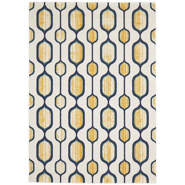 10 ft. x 13 ft. Ivory, Blue, Yellow Geometric Area Rug