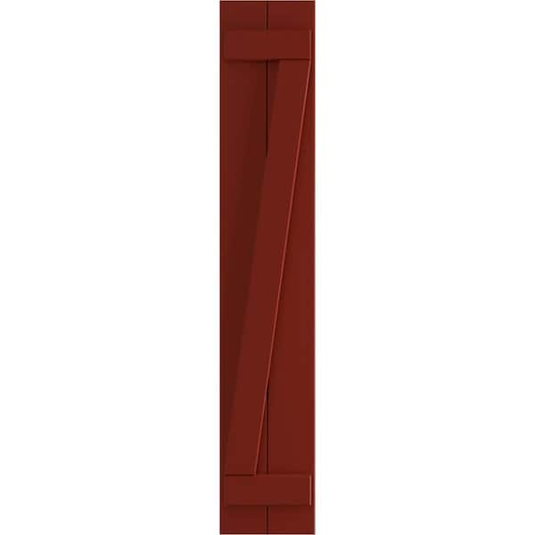 Ekena Millwork 10-3/4 in. x 28 in. True Fit PVC 2-Board Joined Board and Batten Shutters with Z-Bar, Pepper Red (Per Pair)