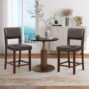 24.5 in. Brown Upholstered PVC Leather Bar Stools Dining Chairs with Back (Set of 2)