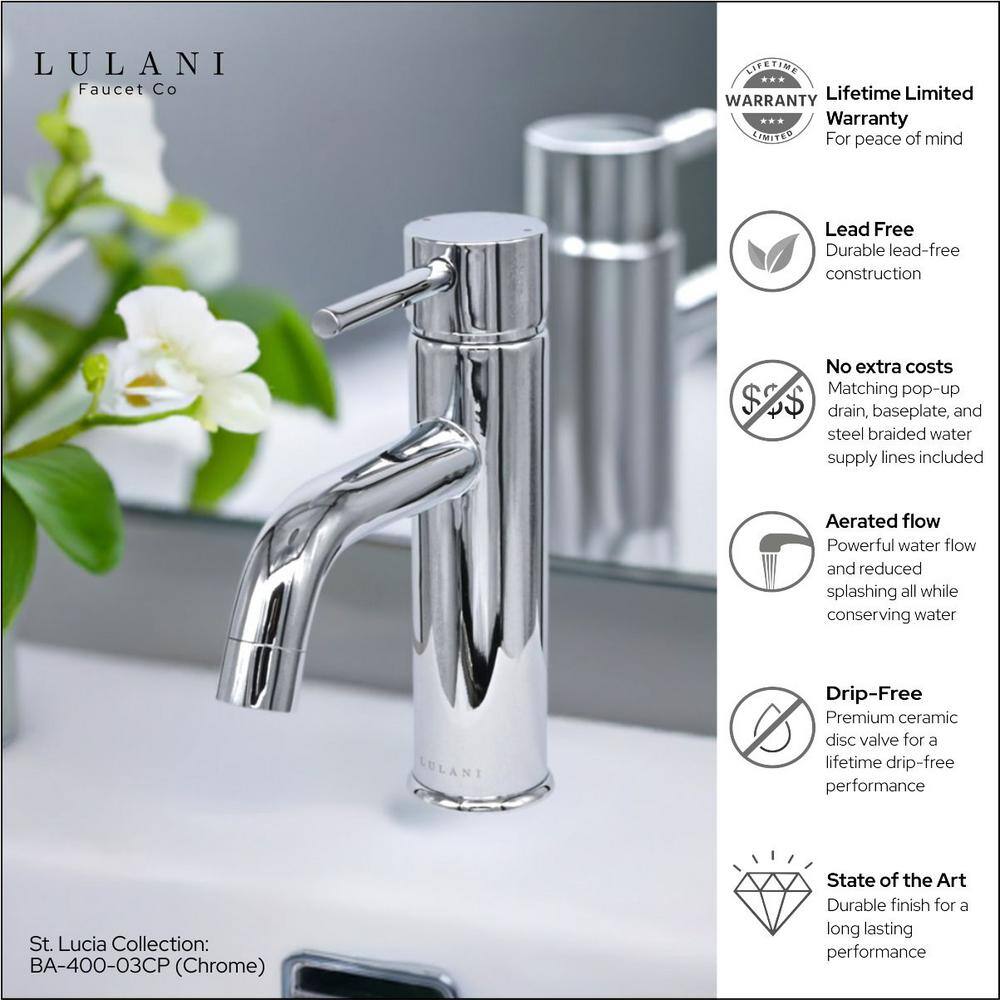 St. Lucia Sleek Chrome Single Hole Bathroom Faucet