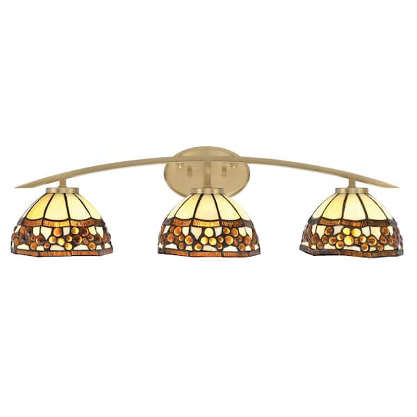 Unbranded Siena 29 in. 3-Light Vanity Light New Age Brass with Roman Jewel Art Glass Shades