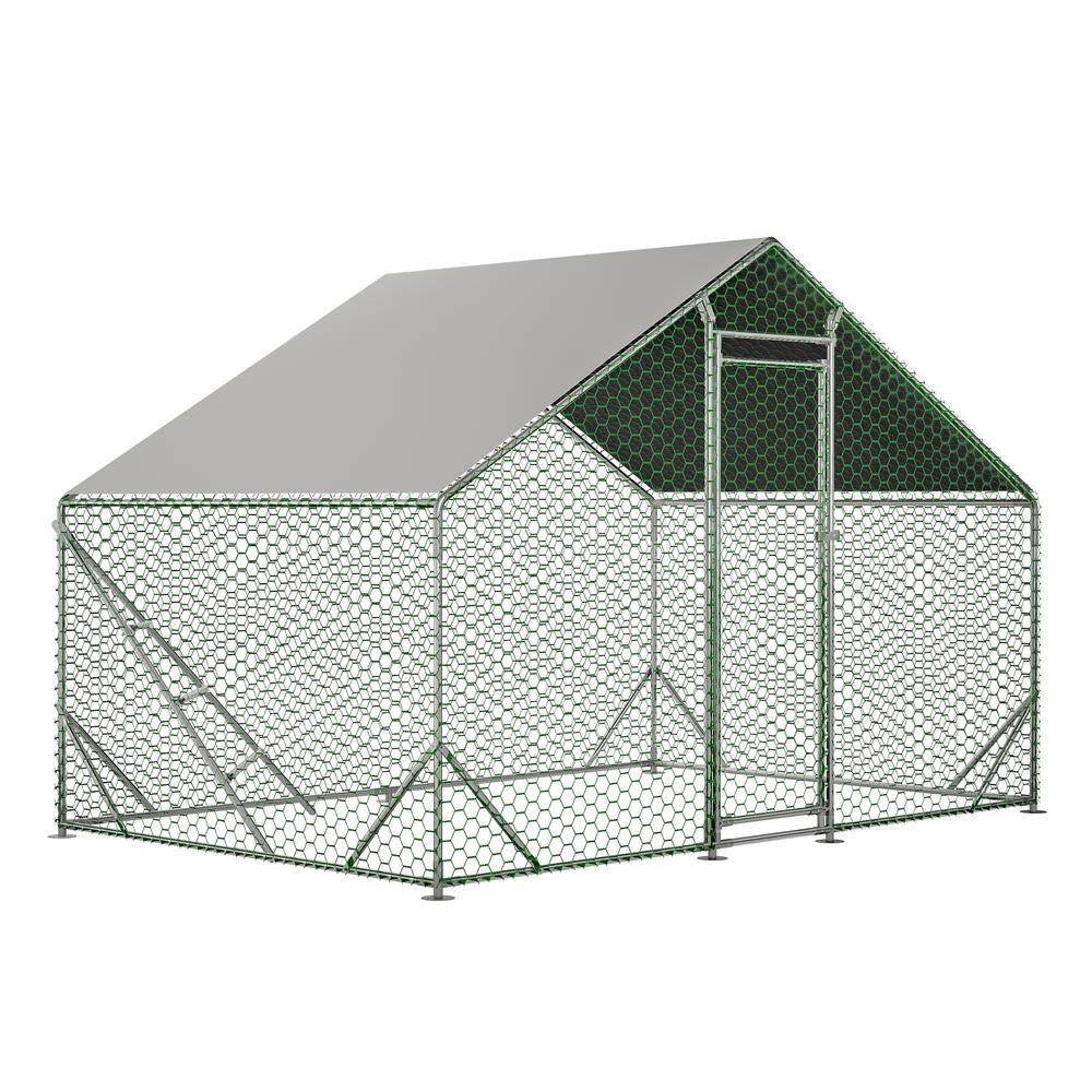 Thanaddo 10 ft. x 13 ft. Large Metal Walk-In Chicken Coop Galvanized ...