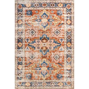 Annica Multi Medallion Machine Washable Rust 8 ft. x 10 ft. Traditional Area Rug
