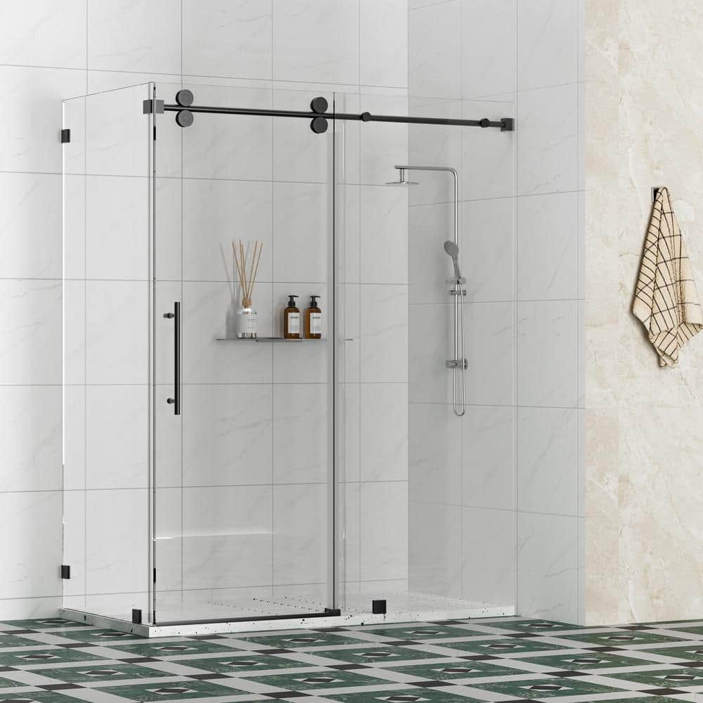 Radiance 60 in. W x 35 in. D x 76 in. H Sliding Frameless Corner Shower Enclosure in Matte Black with Clear Glass price history on PriceWatchPro