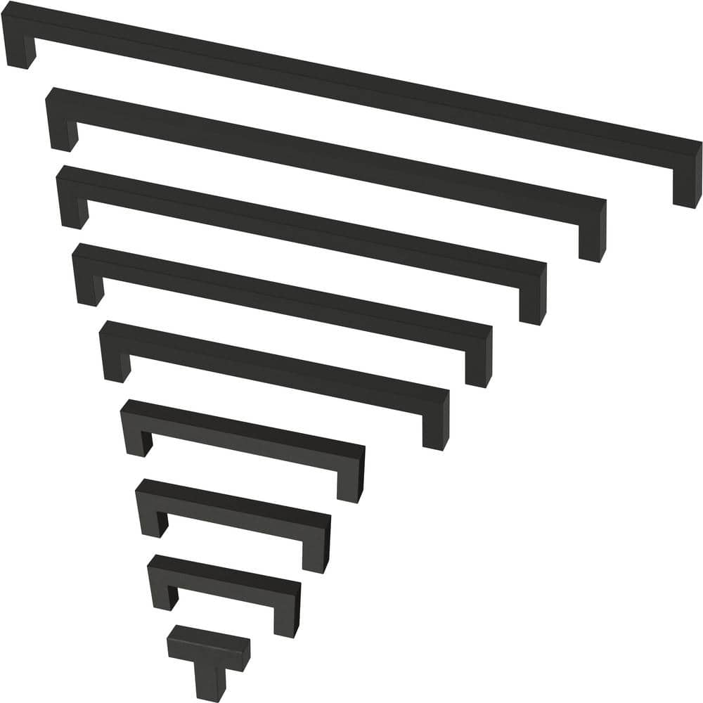Matte Black Modern Rectangular Handle Drawer Pulls, 5-1/16"