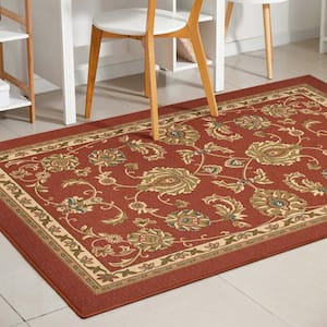 Red 3 ft. 3 in. x 4 ft. 7 in. Kings Court Tabriz Floral Traditional Oriental Area Rug