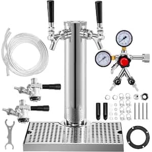 Kegerator Silver Tower Kit Dual Gauge Regulator Stainless Steel Double Tap Beer Conversion Kit with Drip Tray