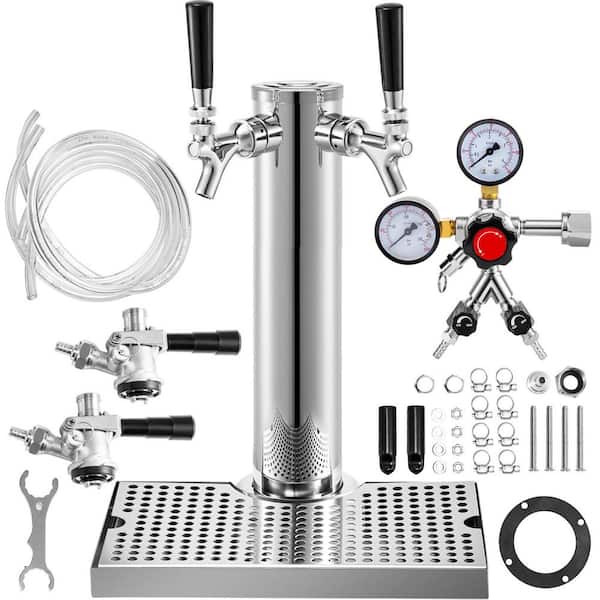 VEVOR Kegerator Silver Tower Kit Dual Gauge Regulator Stainless Steel  Double Tap Beer Conversion Kit with Drip Tray PJZSTTPQBFPQGZ001V0 - The  Home Depot