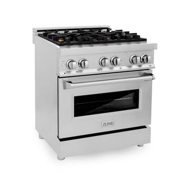 ZLINE Kitchen and Bath 30 in. 4 Burner Dual Fuel Range with Brass Burners in Stainless Steel