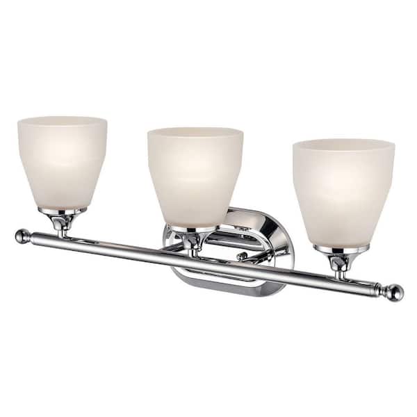 Ansonia 23 in. 3-Light Chrome Contemporary Bathroom Vanity Light with Etched Glass Shade