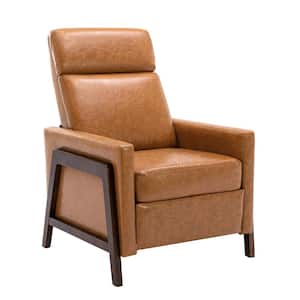 Modern Brown Wood-Framed PU Leather Adjustable Home Theater Push Back Recliner with Thick Seat Cushion and Backrest
