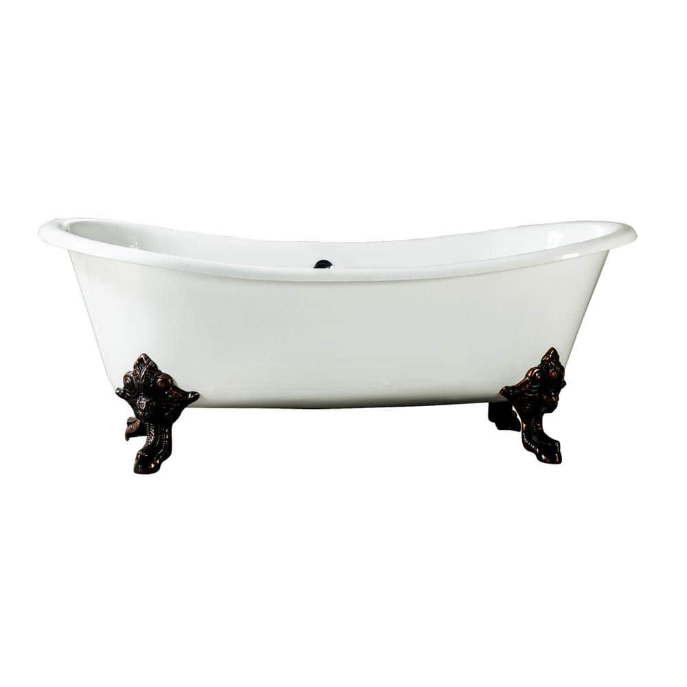 Nelson 72 in. Cast Iron Double Slipper Clawfoot Non-Whirlpool Bathtub in White with No Faucet Holes and PN Feet price history on PriceWatchPro