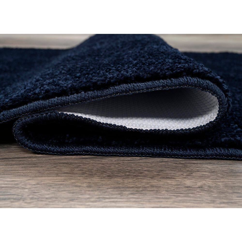 Navy Blue Polypropylene 2-Piece Bathroom Rug Set with Contour