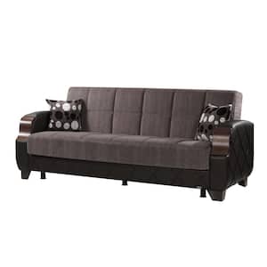 Estrella Collection Convertible 89 in. Grey Chenille 3-Seater Twin Sleeper Sofa Bed with Storage