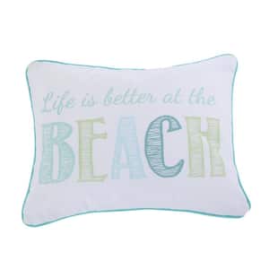 Del Ray Teal "Life is Better at The Beach" Canvas Print Coastal 14 in. x 18 in. Throw Pillow