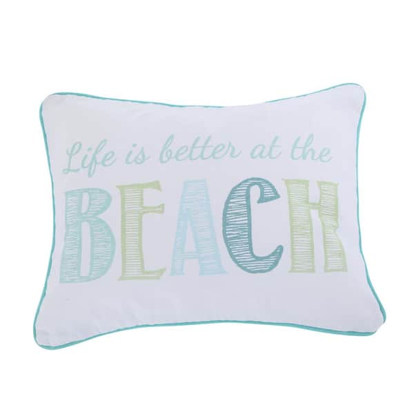LEVTEX HOME Del Ray Teal "Life is Better at The Beach" Canvas Print Coastal 14 in. x 18 in. Throw Pillow