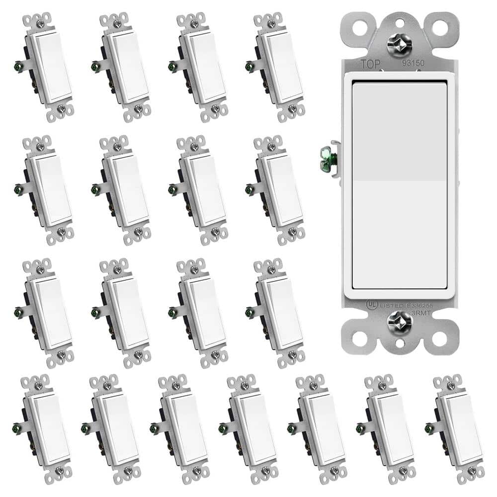 15 Amp 3-Way Decorator Paddle Electrical Rocker Light Switch, White 20-Pack price history on PriceWatchPro
