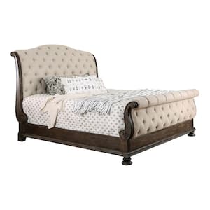 Codere Farmhouse Brown Eastern King Wood Frame Sleigh Bed with Tufted Headboard and Footboard