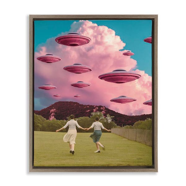 Stupell Industries Pick Me Alien Invasion by Mary Urban Brown Floater Frame Fantasy Graphic Art Print 21 in. x 17 in.