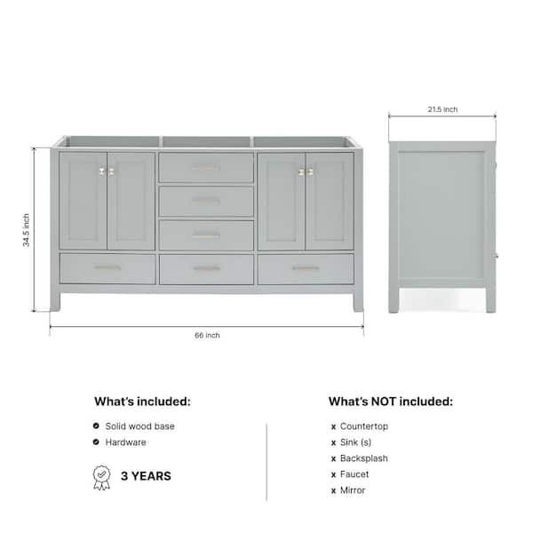 Cambridge 66 in. W x 21.5 in. D x 34.5 in. H Double Freestanding Bath Vanity Cabinet without Top in Gray