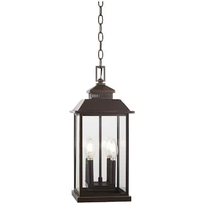 Miner's Loft Oil Rubbed Bronze Outdoor 4-Light Hanging Light with Gold Highlights