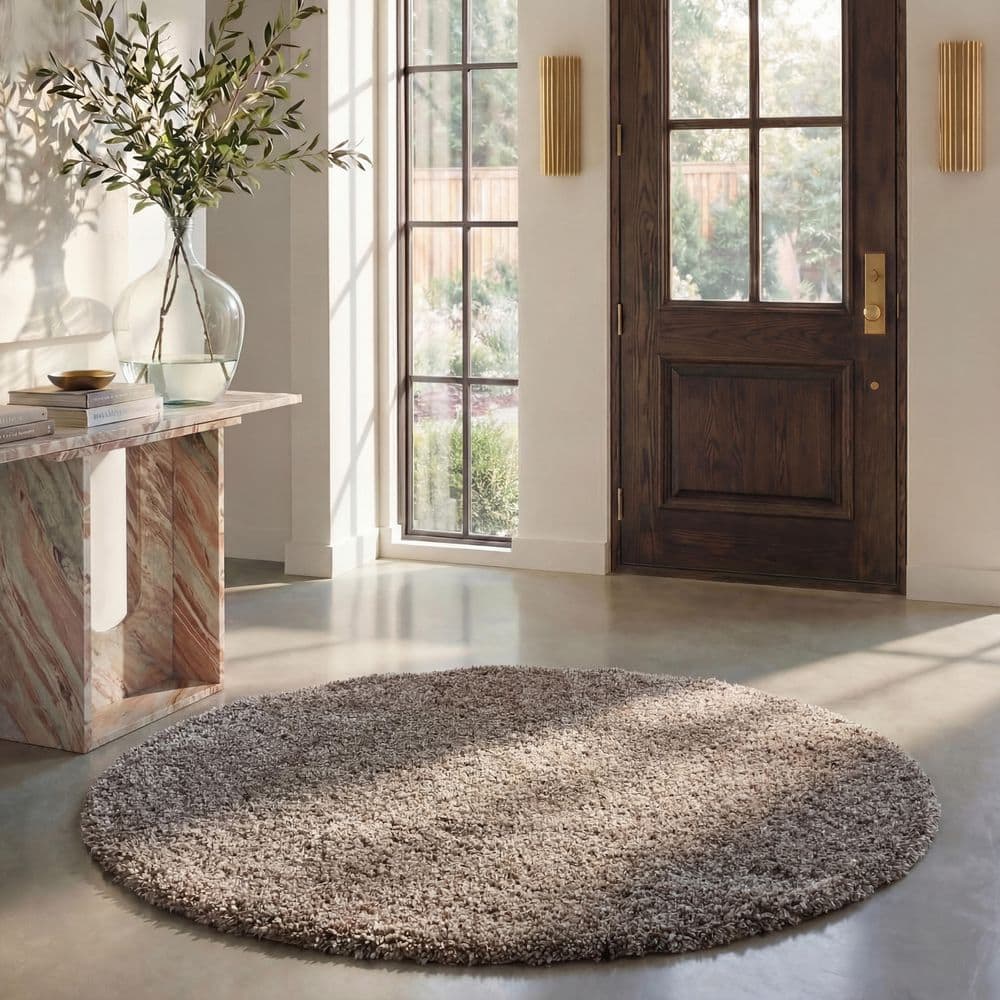 SAFAVIEH Milan Shag 7 ft. x 7 ft. Gray Round Solid Area Rug SG180
