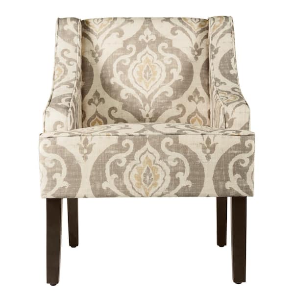 Homepop Tan, Yellow and Cream Damask Suri Swoop Arm Accent Chair