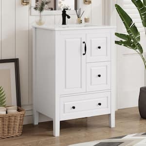 Virubi 24 in. W Olive Green Bath Vanity with White Ceramic Top, 3