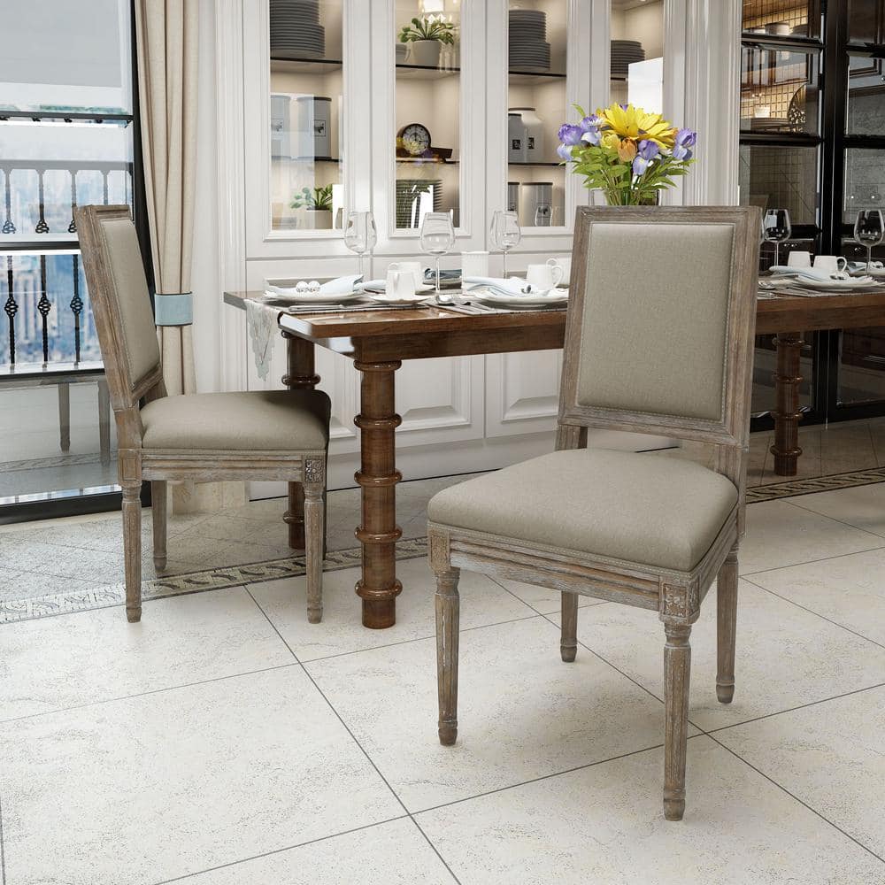 Ledger Distressed Wheat Upholstered Wood Side Chairs, Set of 2