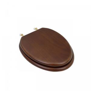 Dark Oak Wooden Elongated Front Toilet Seat with Brass PVD Hinges and Non Slip Bumper