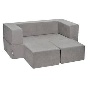 Kids Couch 4Pcs Modular Kids Play Couch,Toddler Couch Sofa Bed,Wicker Kids Chair Seat Playroom Furniture, Cushion Grey