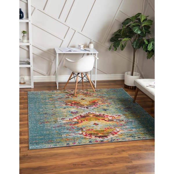 Vita Chagall Turquoise 6 ft. 1 in. x 6 ft. 1 in. Area Rug