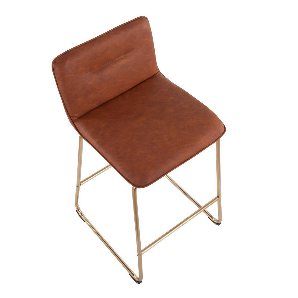 Contemporary Gold Metal and Camel Faux Leather Counter Stool, 21"