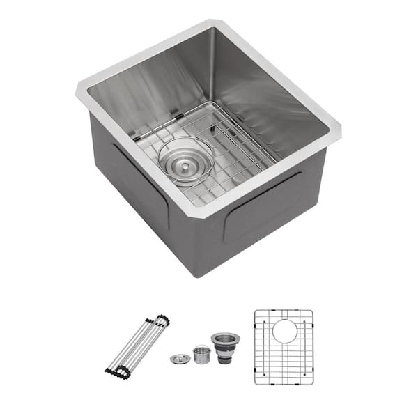 17 in. Undermount Single Bowl 16 Gauge Brushed Nickel Stainless Steel Kitchen Sink with Bottom Grids