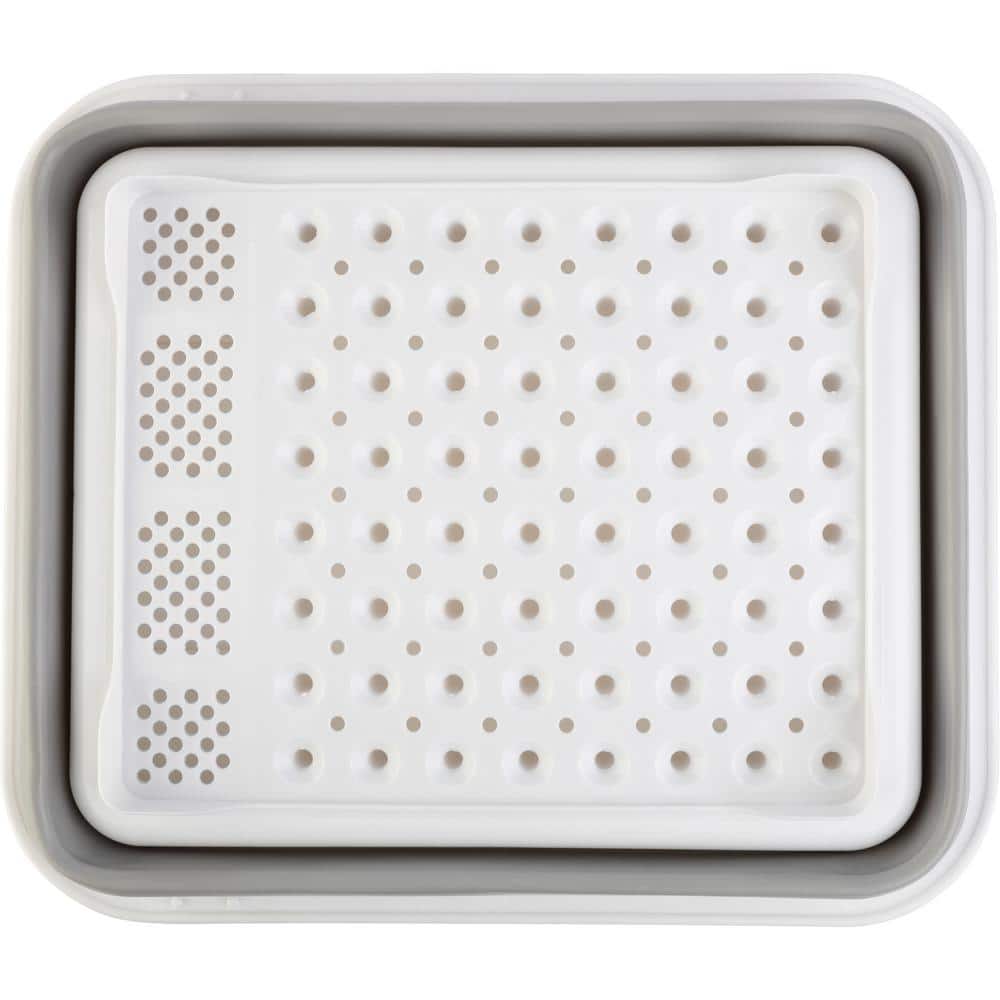 Gray Collapsible Dish Drying Rack with Utensil Cup