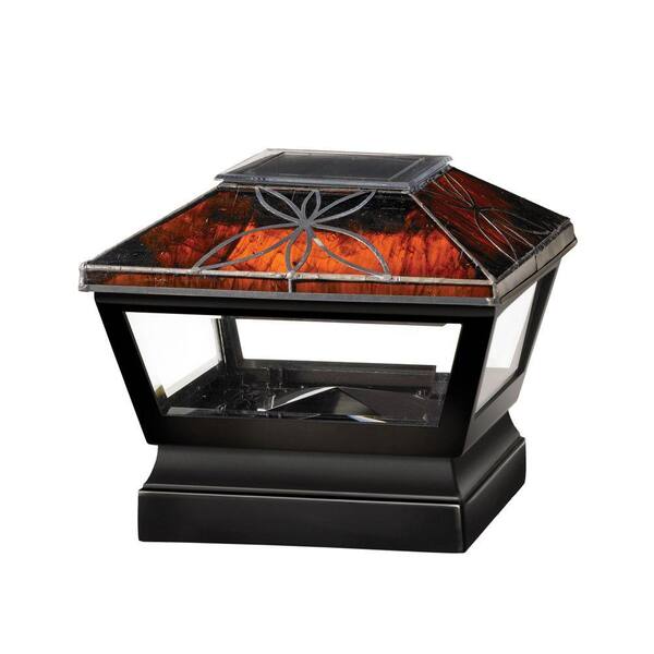 Veranda 5 in. x 5 in. Vinyl Solar Light Chestnut Top Pyramid Post Cap with Black Base