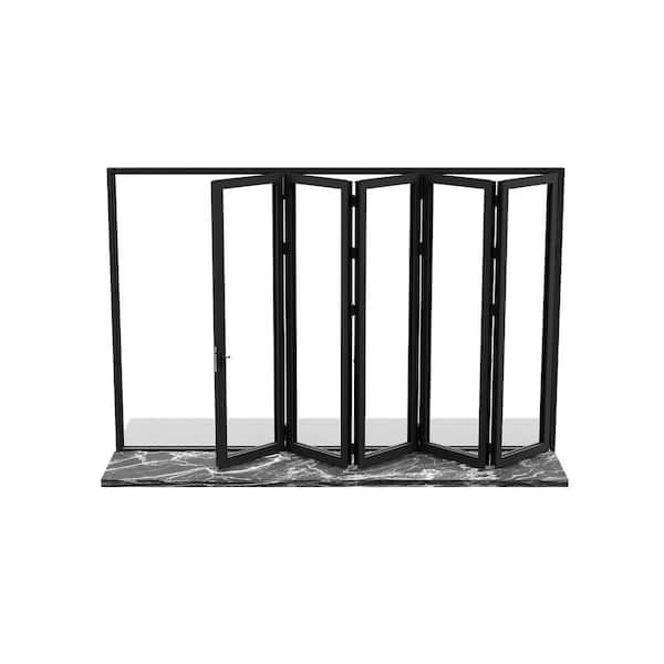 168 in. x 96 in. Left Swing/Outswing Black Aluminum Folding Patio Door