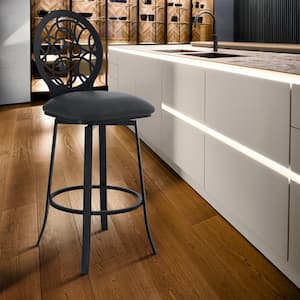 Addax Contemporary 30 in. Bar Height in Matte Black Finish and Grey Faux Leather Bar Stool