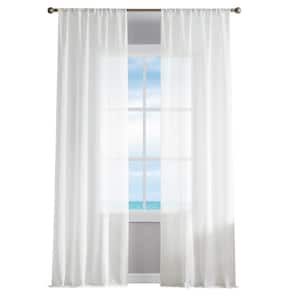 Erasmus White Faux Linen 38 in. W x 108 in. L Rod Pocket Sheer Window Curtains (2-Panels)