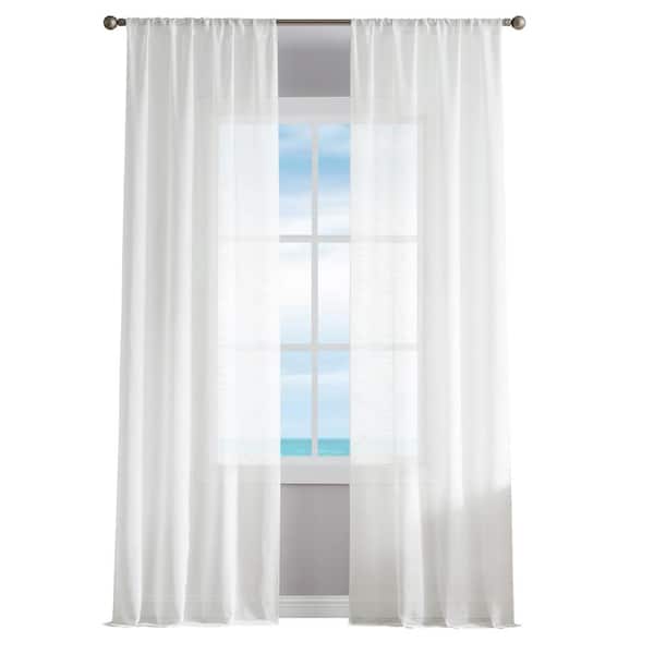 Nautica Erasmus White Faux Linen 38 in. W x 108 in. L Rod Pocket Sheer Window Curtains (2-Panels)