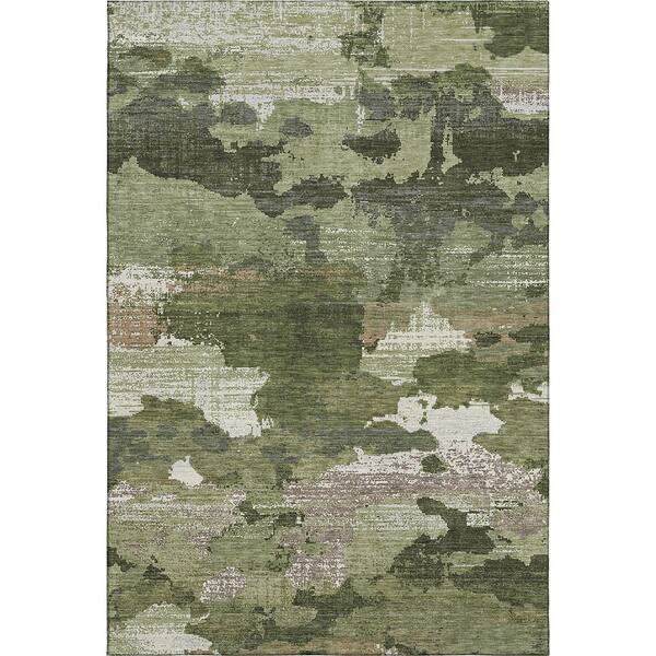 Mayfield Premium Machine Washable Abstract AMF2434 Olive 9 ft. x 12 ft. Area Rug